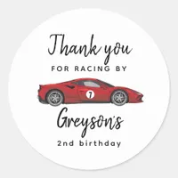 Two Fast Race Car Boy 2nd Birthday Party Classic Round Sticker