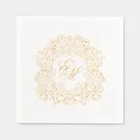 Elegant Wedding Monogram Crest Foil Napkins