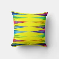 [Rainbow Fiesta] Harlequin Geometric Bright Yellow Throw Pillow