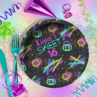 Neon Glow Stick Sweet 16 Name ID760 Paper Plates