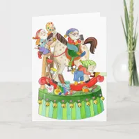 Santa's Elves Building Rocking Horse Card