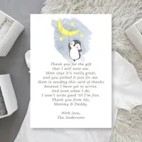 Penguin Moon Watercolor Baby Shower Thank You Card