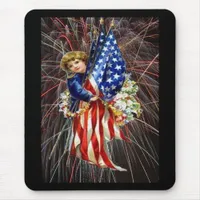 Vintage Patriotic Child and Fireworks Mouse Pad