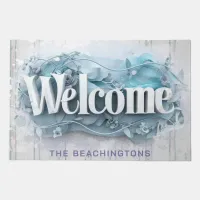 *~* Name WELCOME  AP80 Rustic Soft Blue Flowers Doormat