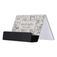 Modern Botanical Blush Script Desk Business Card Holder