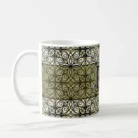 Olive and Black Filigree Patterned Coffee Mug