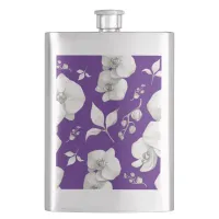 Watercolor White Orchid on Purple | Flask