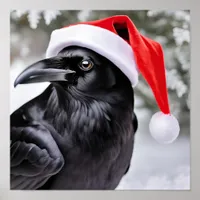 Raven in a Santa Hat Poster