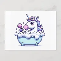 Adorable Unicorn in a Bathtub Postcard