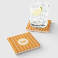 Country-Style Orange Striped Monogram Stone Coaster