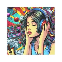 Girl Listening to Music on Headphones Psychedelic Metal Print