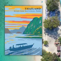 Thailand Khao Sok National Park Travel Art Deco Postcard