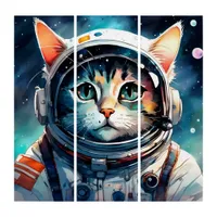 A fantasy cat astronaut  triptych