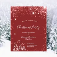 Budget Christmas party red glitter dust invitation