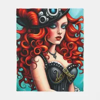 Red Haired Streampunk Woman Fleece Blanket