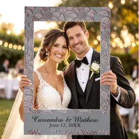 3D Metallic Silver Daisies Custom Wedding Photo Selfie Frame