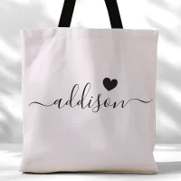 Bridesmaid Modern Script Heart Lavender Gray Tote Bag