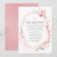 Pink Cherry Blossom Geometric Bat Mitzvah Invitation