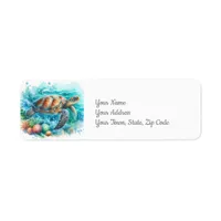 Sea Turtle Under the Sea Coastal Beach Label