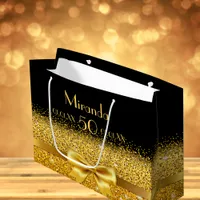 50th birthday black gold bow sparkle large gift bag