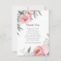 Pastel Pink and Grey Boho Floral Baby Shower Thank You Card