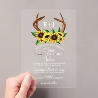 Blooming Sunflowers Antlers Country Chic Wedding Acrylic Invitations