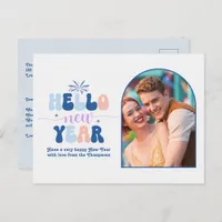 Blueberry Cream New Year Retro Modern Blue Photo Holiday Postcard