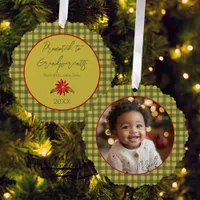 First Christmas Grandparents Photo Green Gingham Ornament Card