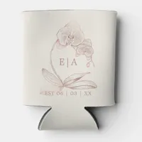 Elegant Botanical Orchid Monogram Wedding  Can Cooler