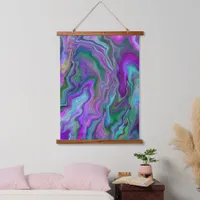 Purple Blue Green Fluid Art Swirls Marble Hanging Tapestry