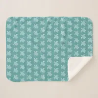 Baby Turtle Patterned Cute Blue Sherpa Blanket