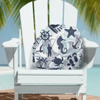 Nautical Beach Pattern Navy ID839 Round Pillow