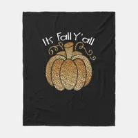 It’s Fall Y’all Leopard Print Pumpkin Rustic Happy Fleece Blanket