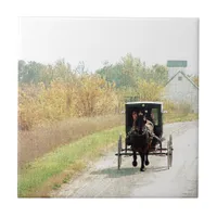 Autumn Amish Horse and Buggy Tile