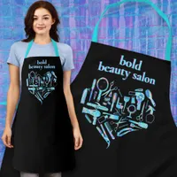 Blue Iridescent Hair Salon Tools Heart Blk Stylist Apron