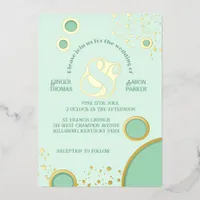 Retro Vintage Ampersand Green Circles Wedding Gold Foil Invitation