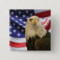 American Bald Eagle and Flag Pinback Button