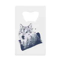Wolf Blue Forest Grunge Credit Card Bottle Opener