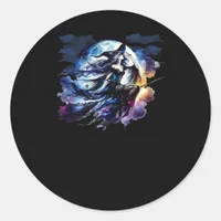 Whimsigoth Witch Flying Over Full Moon Women Kids  Classic Round Sticker