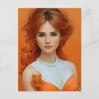 Gorgeous Long Haired Woman in Orange Fashion Model Postcard