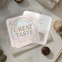 Elegant Holographic Aura Arch Blush Pink Thank you Square Business Card