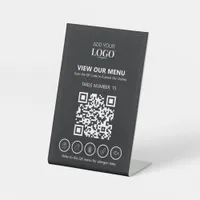 Business Logo Allergy QR Code Contactless Menu Pedestal Sign