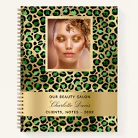 Emerald green gold leopard beauty salon business notebook