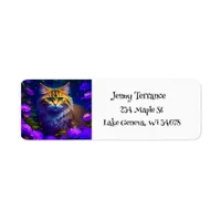 Cute Orange Kitty Cat in Flowers Label