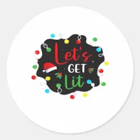 Let's Get Lit Christmas Drinking Lights Santa Esse Classic Round Sticker