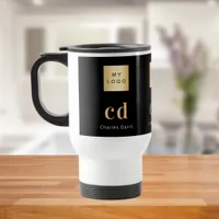 Black gold monogram name business  travel mug