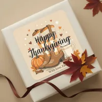 Cozy Fall Thanksgiving Cowboy Boots and Pumpkin Square Sticker