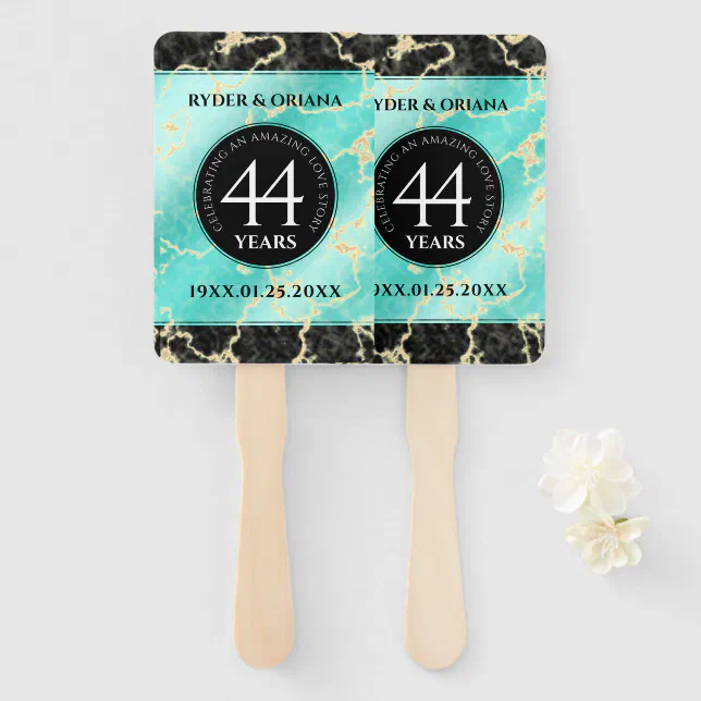 Elegant 44th Turquoise Wedding Anniversary Hand Fan