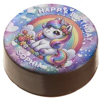 Cute Unicorn and Rainbow Personalized Birthday Chocolate Covered Oreo