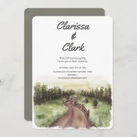 Cute Modern Watercolor Country Landscape Wedding I Invitation